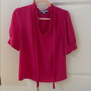 Pink Ruffled Tie Front Short Sleeve Blouse
